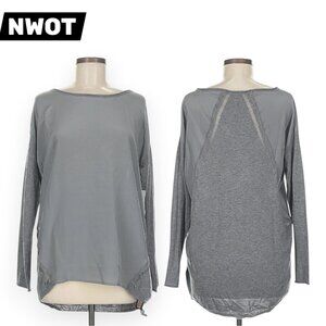 Ella Moss Silk Charcoal Grey Long Sleeve Boat Neck Tunic Top Flowy Blouse, XS